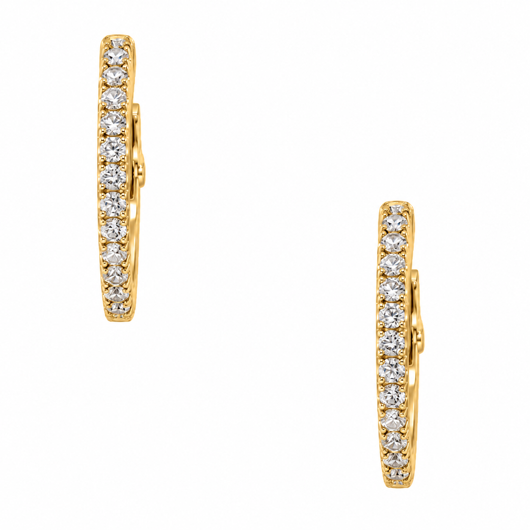 14K yellow gold diamond hoop earrings featuring 0.65CTW diamonds in a classic polished 20MM hoop design.