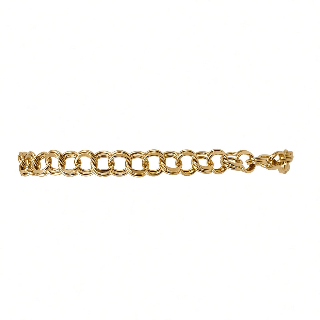 14K yellow gold fancy link chain bracelet featuring polished gold links in an elegant, classic design.
