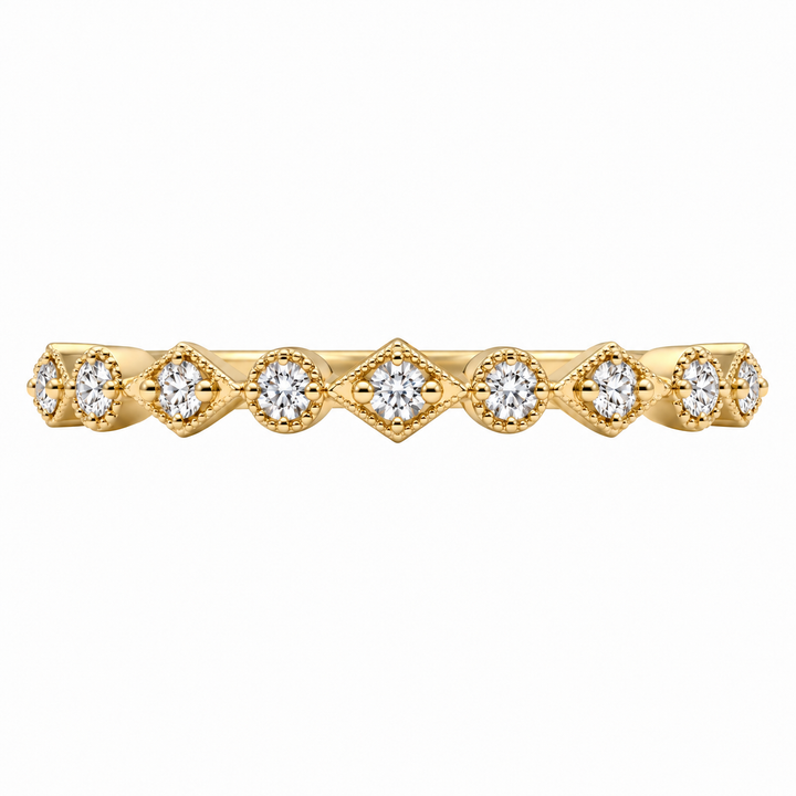 14K yellow gold geometric diamond wedding band featuring 0.21CTW natural round diamonds in alternating round and diamond-shaped settings.