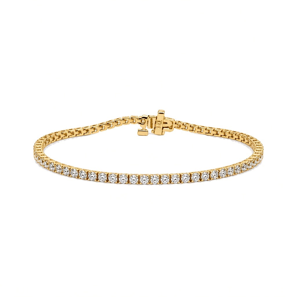 14K yellow gold natural diamond tennis bracelet featuring 2CTW sparkling diamonds in a classic continuous design.
