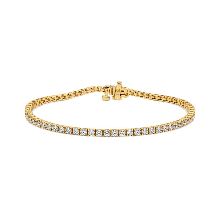 14K yellow gold natural diamond tennis bracelet featuring 2CTW sparkling diamonds in a classic continuous design.