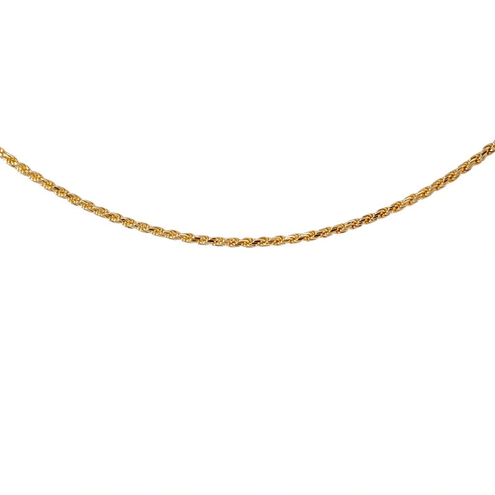 14K yellow gold rope chain necklace featuring a classic twisted rope design, 1.2MM width, and 24.5-inch length.