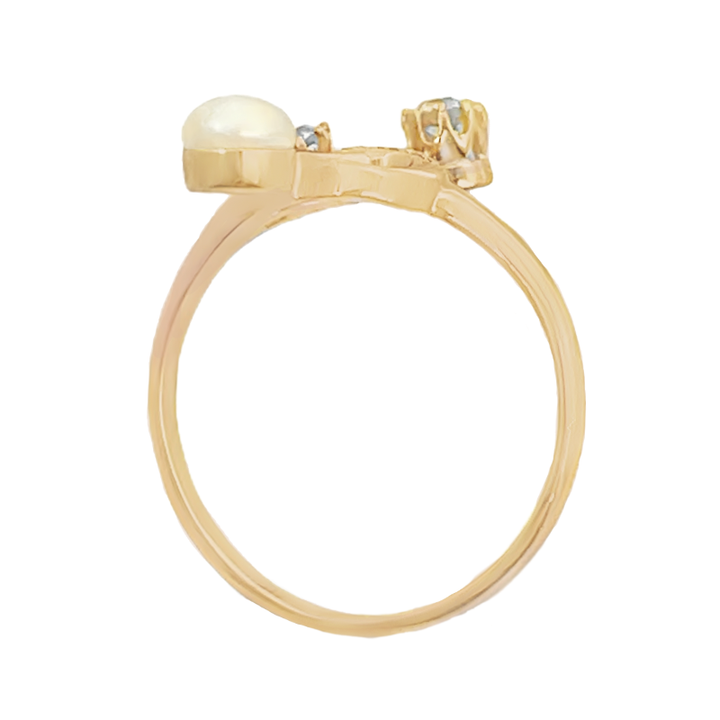 Diamond Pearl Vintage Ring 14K Rose Gold .15 CTW