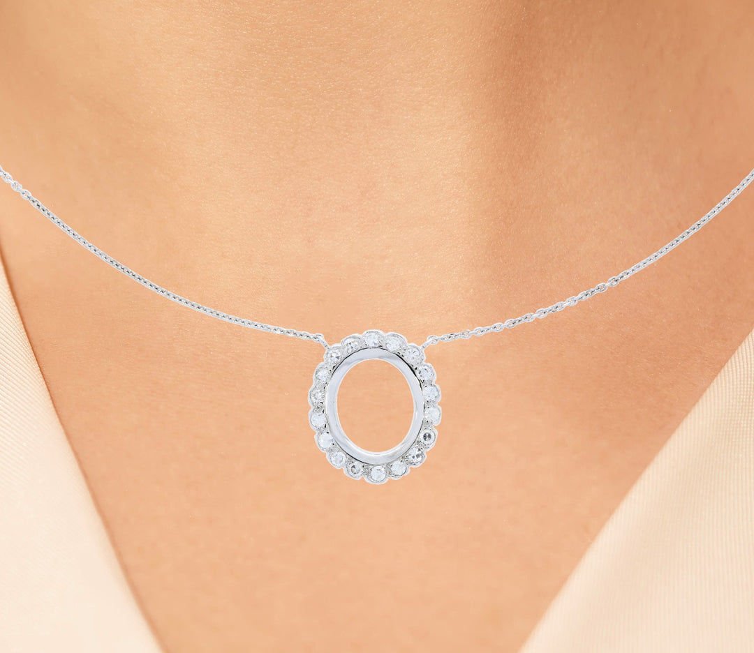 Oval Diamond Pendant Necklace 14K White Gold .35CTW