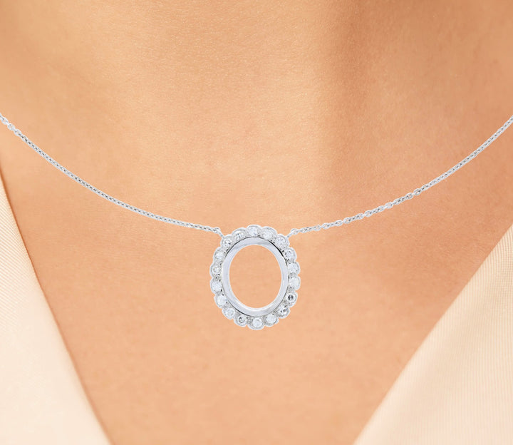 Oval Diamond Pendant Necklace 14K White Gold .35CTW
