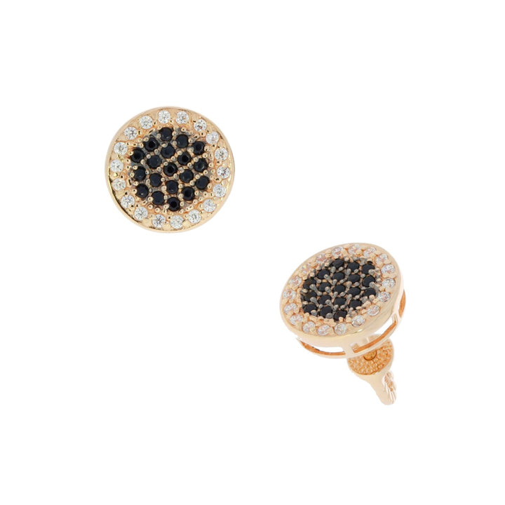 White & Black CZ Stud Earrings 14K Rose Gold