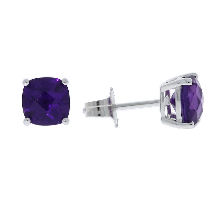 Amethyst Studs 14K White Gold 1.70CTW