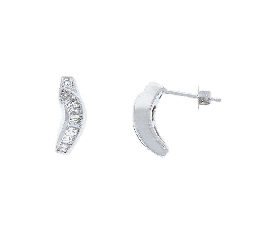 Curved Baguette Stud Earrings 14K White Gold .44CTW
