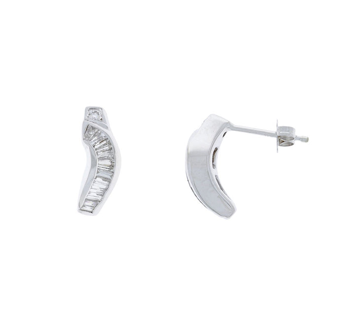 Curved Baguette Stud Earrings 14K White Gold .44CTW