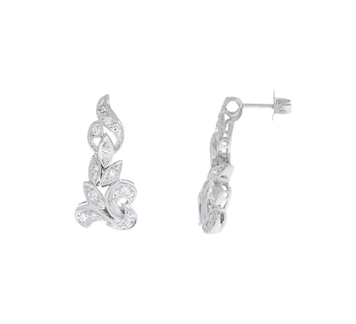 Vintage Diamond Filigree Earrings 14K White Gold .34CTW
