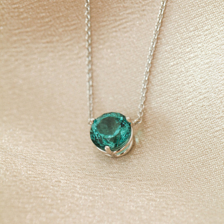 African Teal Tourmaline Necklace 14K White Gold 1.74CT