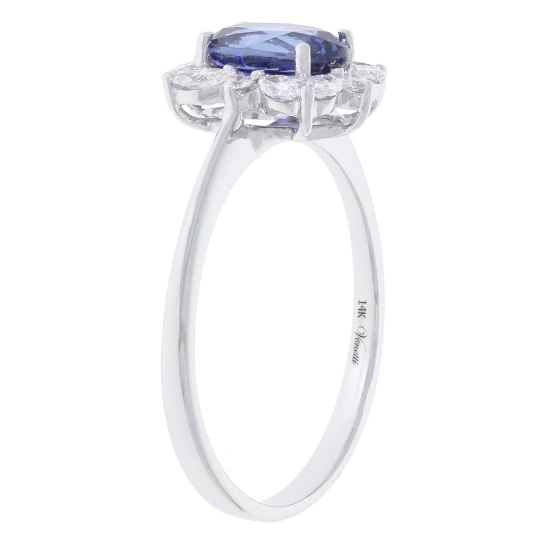 Sapphire Halo Ring 14K White Gold 1.10 CT