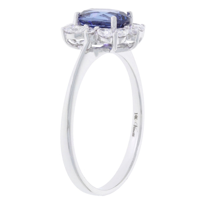 Sapphire Halo Ring 14K White Gold 1.10 CT