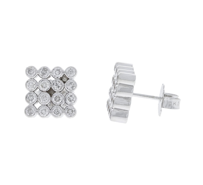 Square Cluster Diamond Earrings 14K White Gold .48CTW