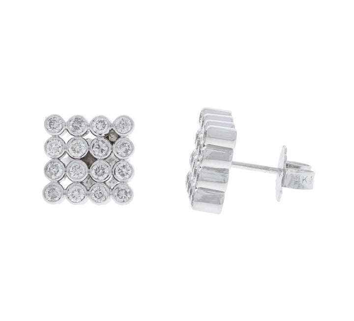 Square Cluster Diamond Earrings 14K White Gold .48CTW