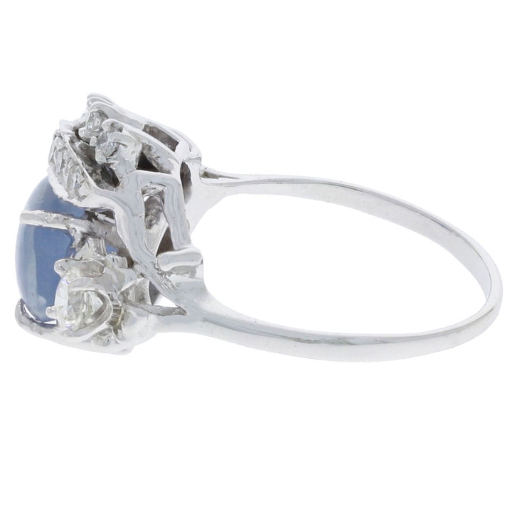 Star Sapphire Diamond Ring 14K White Gold 4.45CT