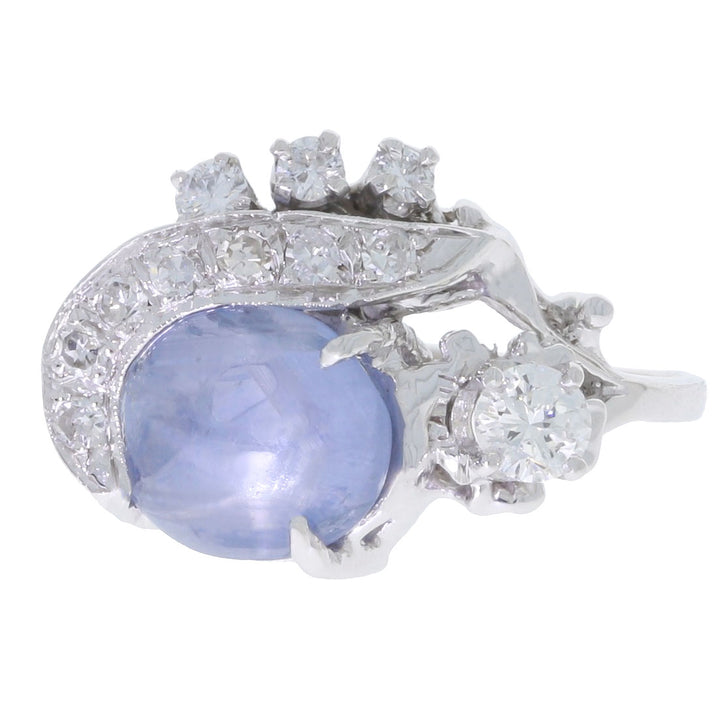 Star Sapphire Diamond Ring 14K White Gold 4.45CT