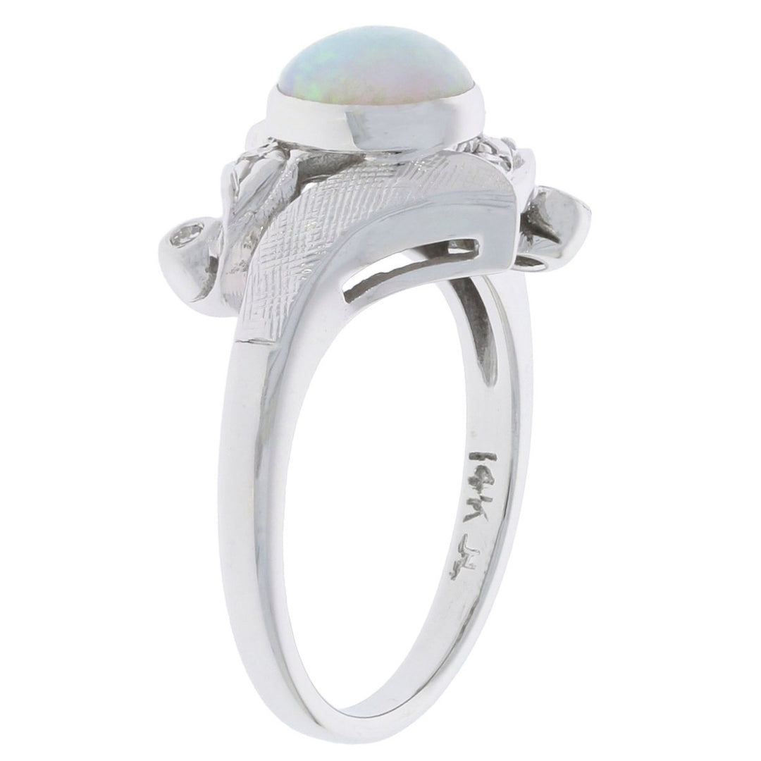 Opal Diamond Art Deco Ring 14K White Gold