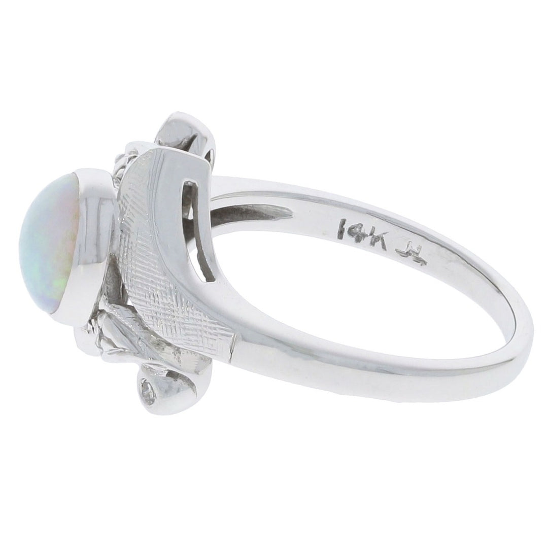 Opal Diamond Art Deco Ring 14K White Gold