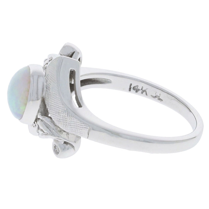 Opal Diamond Art Deco Ring 14K White Gold