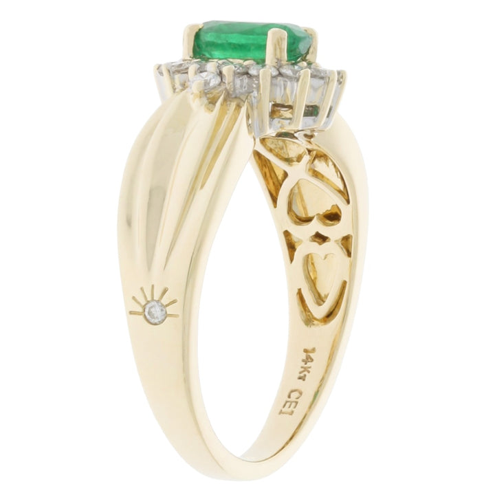 Emerald & Diamond Ring 14K Yellow Gold 1CT