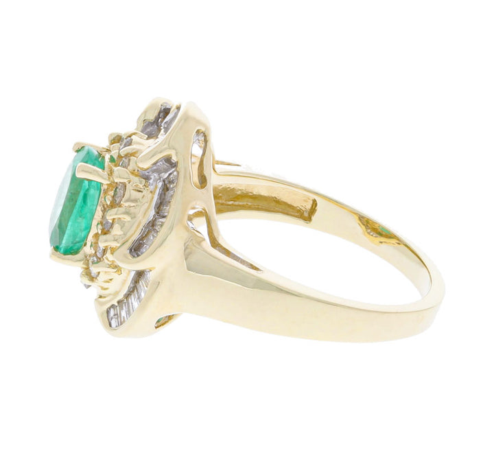 Emerald Diamond Ring 14K Yellow Gold 1.11 CT