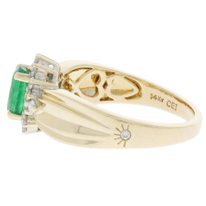 Emerald & Diamond Ring 14K Yellow Gold 1CT
