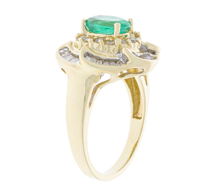 Emerald Diamond Ring 14K Yellow Gold 1.11 CT