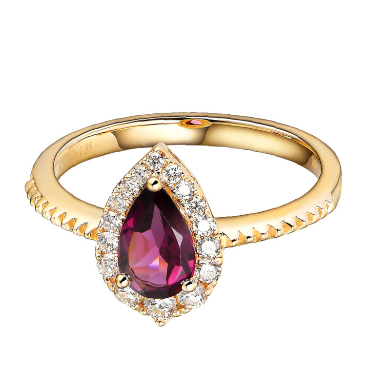 Rhodolite Garnet Diamond Halo Ring 14K Yellow Gold .84 CT