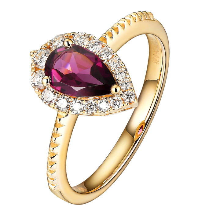 Rhodolite Garnet Diamond Halo Ring 14K Yellow Gold .84 CT