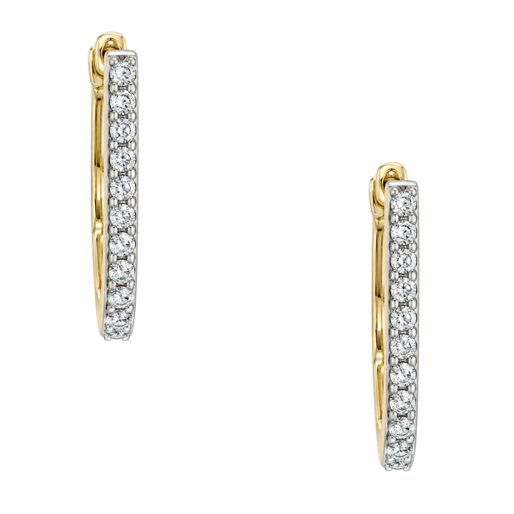 14K yellow gold geometric diamond huggie hoop earrings featuring 0.19CTW diamonds in a modern design.