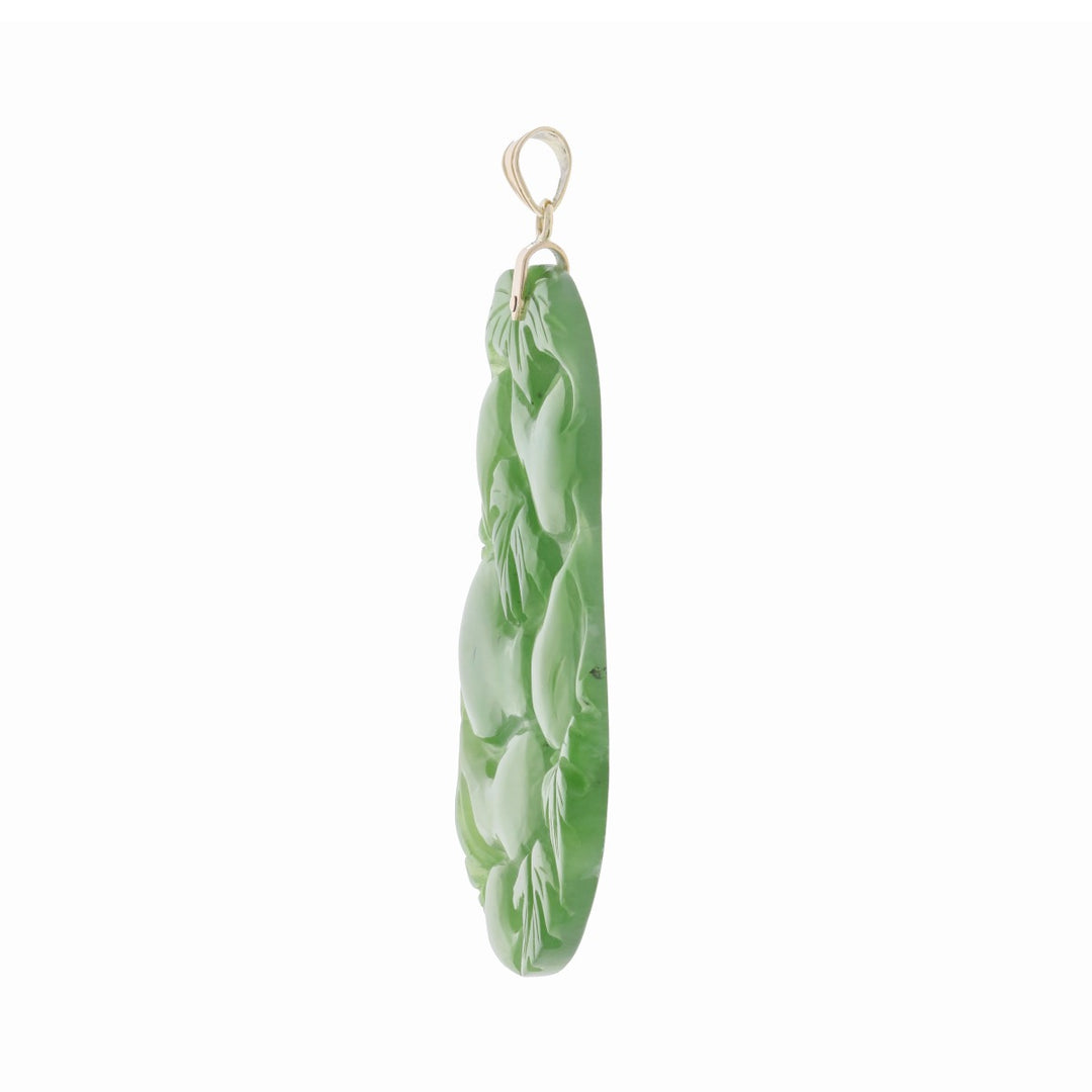 Gourd and Leaf Carved Jade Pendant 14K Yellow Gold