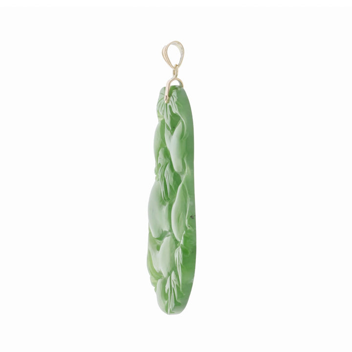 Gourd and Leaf Carved Jade Pendant 14K Yellow Gold