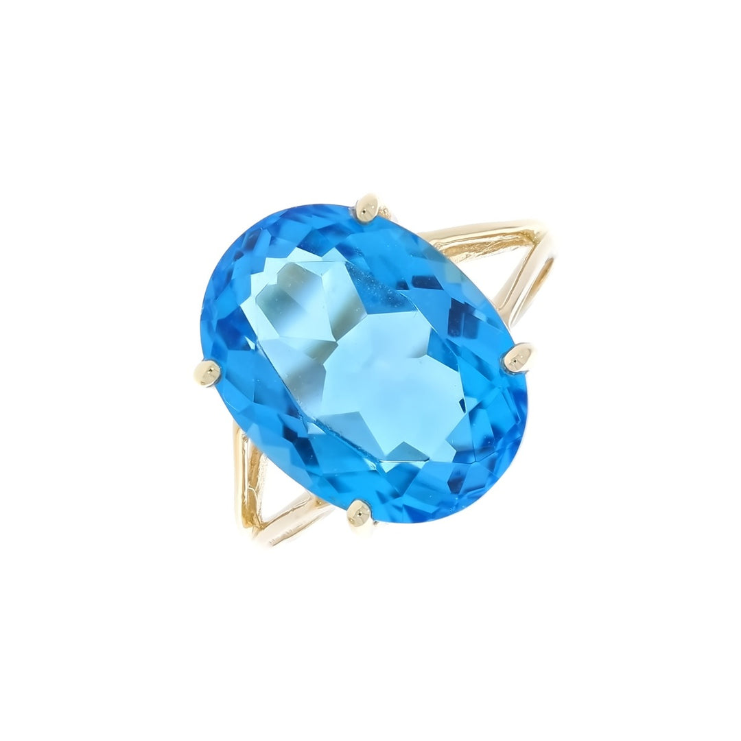 London Blue Topaz Ring 14K Yellow Gold 11 CT