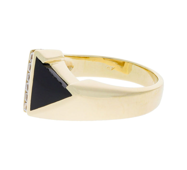 Black Onyx Mother of Pearl Ring  CZ 14K Yellow Gold