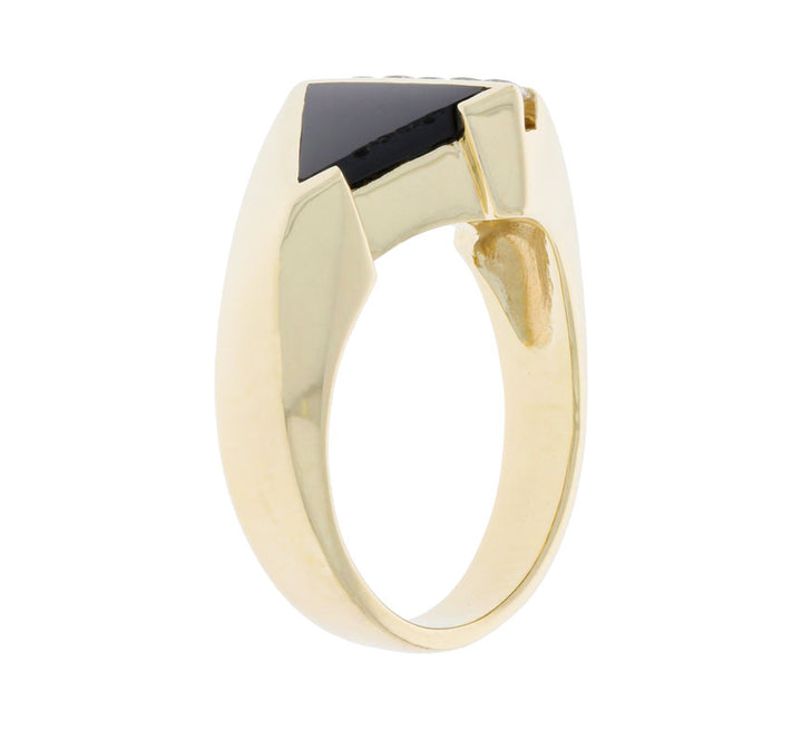 Black Onyx Mother of Pearl Ring  CZ 14K Yellow Gold