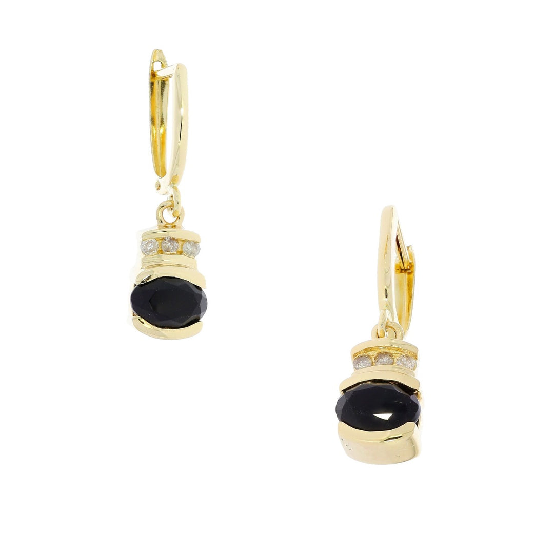 Onyx Diamond Drop Earrings 14K Yellow Gold