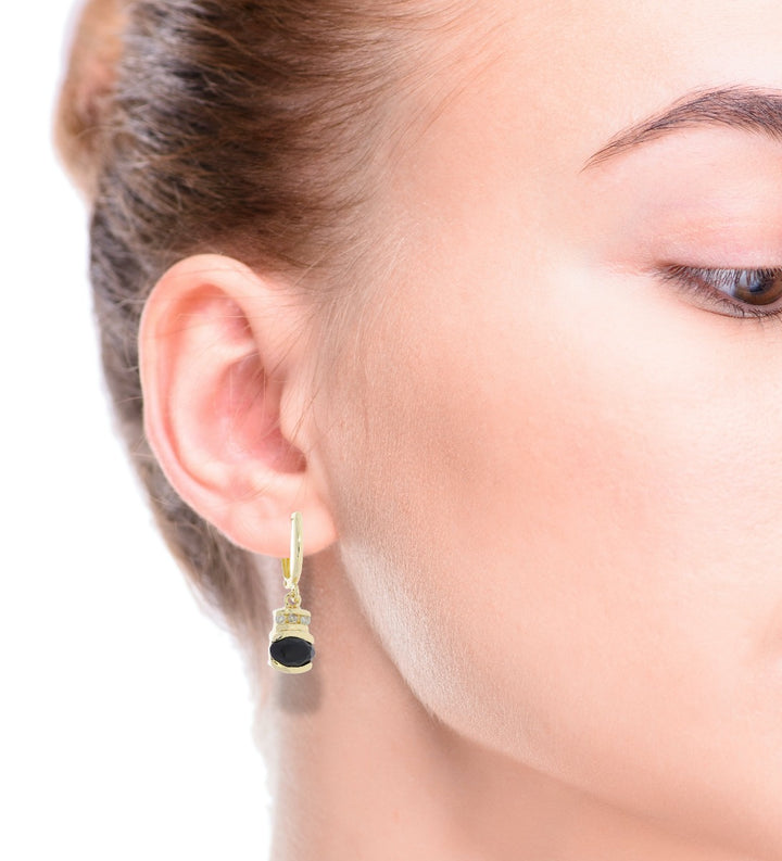 Onyx Diamond Drop Earrings 14K Yellow Gold