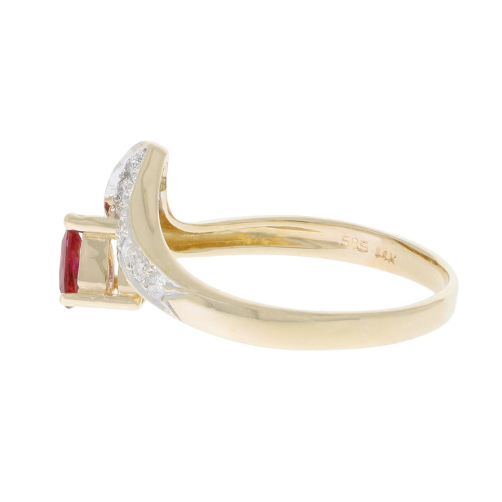 Pear Ruby Diamond Ring 14K Two Tone .29 CT