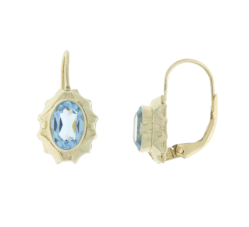 Vintage Blue Topaz Earrings 14K Yellow Gold 1.60CTW
