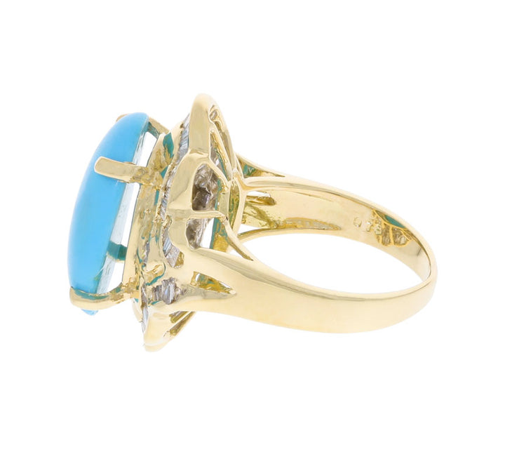 Turquoise Diamond Ring 18K Yellow Gold 3.98 CT