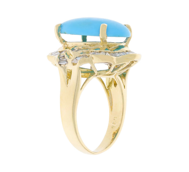Turquoise Diamond Ring 18K Yellow Gold 3.98 CT