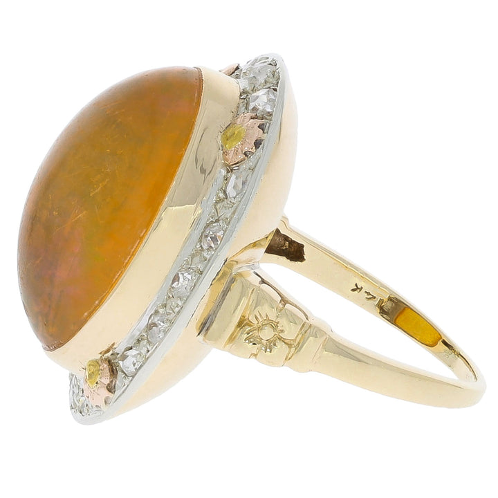 Fire Opal Diamond Vintage Ring 14K Two Tone Gold 9.66 CT