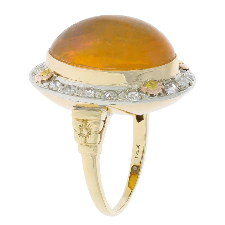Fire Opal Diamond Vintage Ring 14K Two Tone Gold 9.66 CT