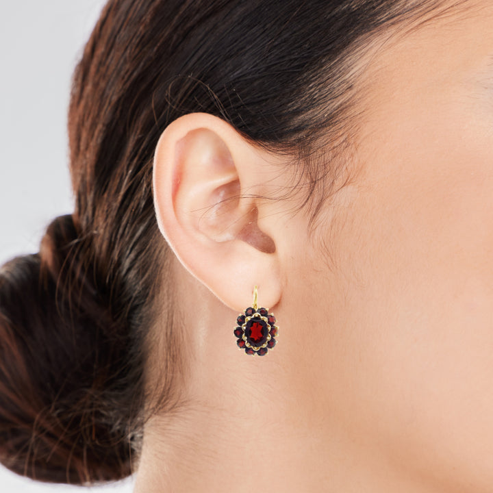 Garnet Halo Earrings 14K Yellow Gold 2.60 CTW