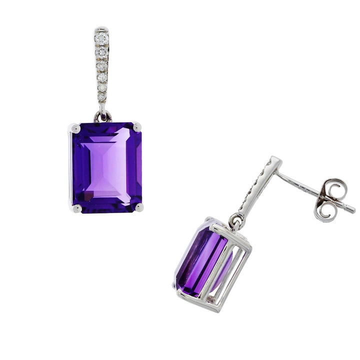 Amethyst Diamond Dangle Earrings 14K White Gold 6.26CTW