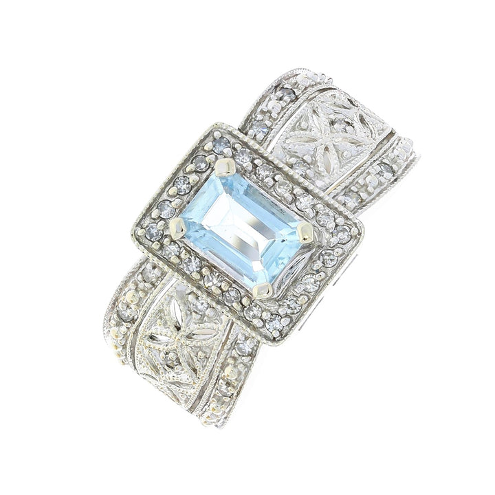 Aquamarine Diamond 14K White Gold Ring .80CT
