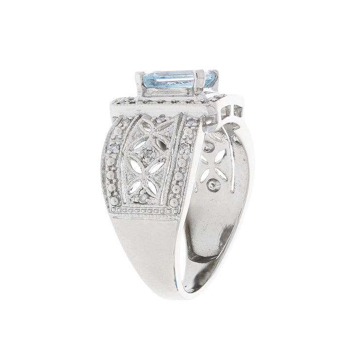 Aquamarine Diamond 14K White Gold Ring .80CT