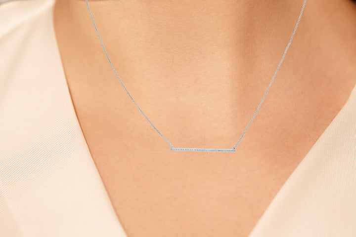 Diamond Bar Necklace 14K White Gold .13CTW