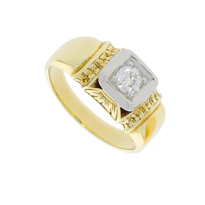 Men's Diamond Ring 1920's 14K Two Tone .36CT